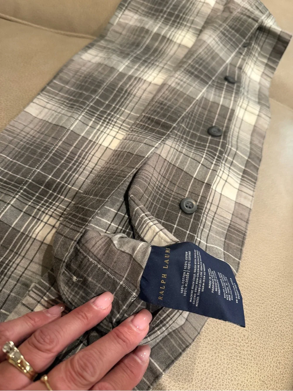 Ralph Lauren Hoxton Jackson Grey Cream Plaid Pillow Sham Standard set of 2